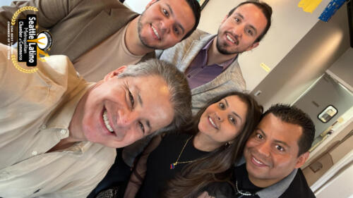 Marcos Wanless with Shirley Loy, owner of Monserrate Colombian Resturant; Bill Mendez, owner of Colombian Delights Bakery and friends.